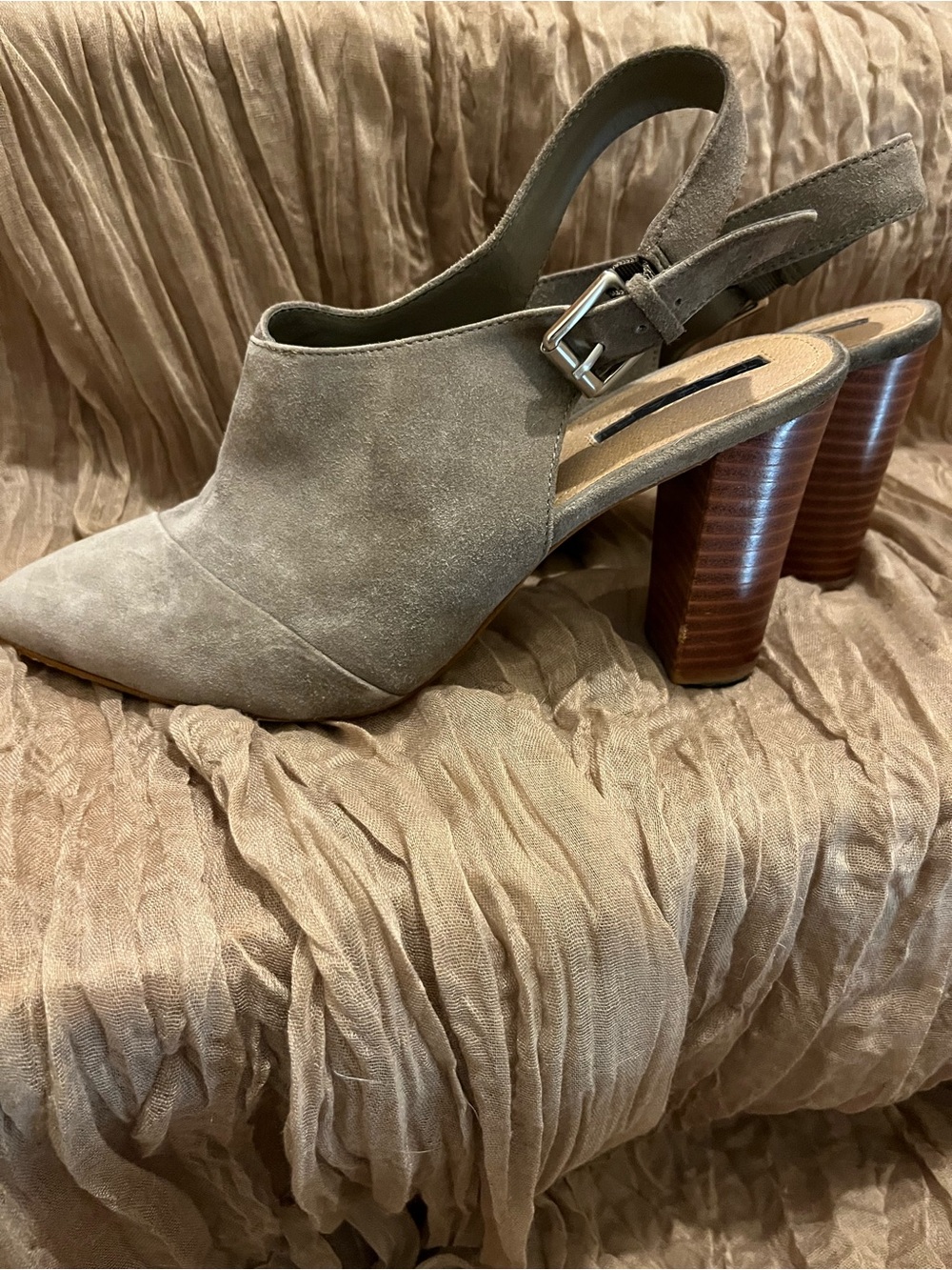 Tahari Taupe Suede Slingback Block Heel
